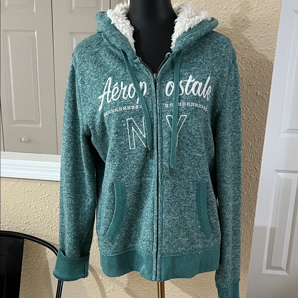 Aeropostale Teal Hoodie with Sherpa Lining